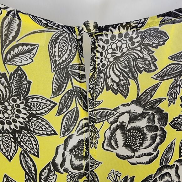 Prelude Women A line Dress 12 Belted Tie Waist Floral Yellow Bell Sleeve Chiffon - Picture 8 of 11